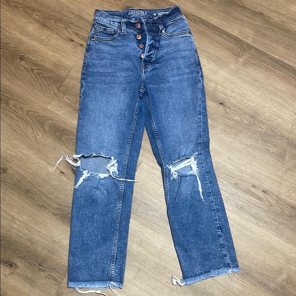 Arizona Jean Company Blue High Rise Distressed Jeans